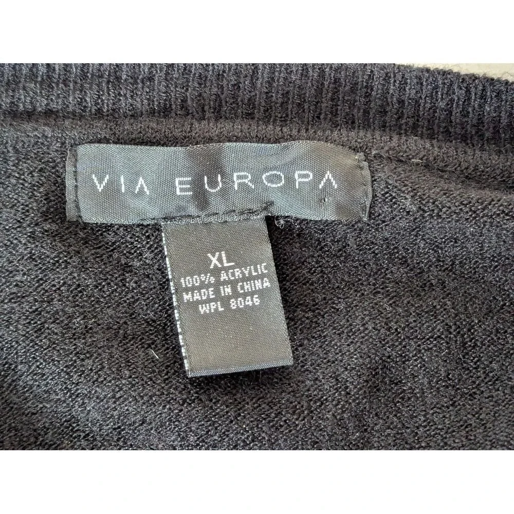 Via Europa V-Neck Windowpane Sweater Men's XL Preppy Pullover Minimalist Outdoor - Picture 3 of 10
